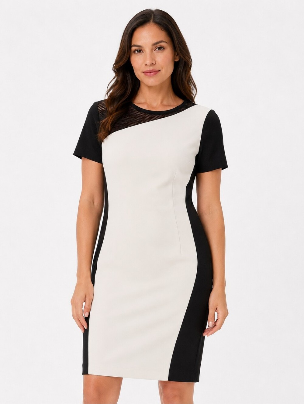Tahari Colorblock Black White Short Sleeve Dress Size 8 Career NEW